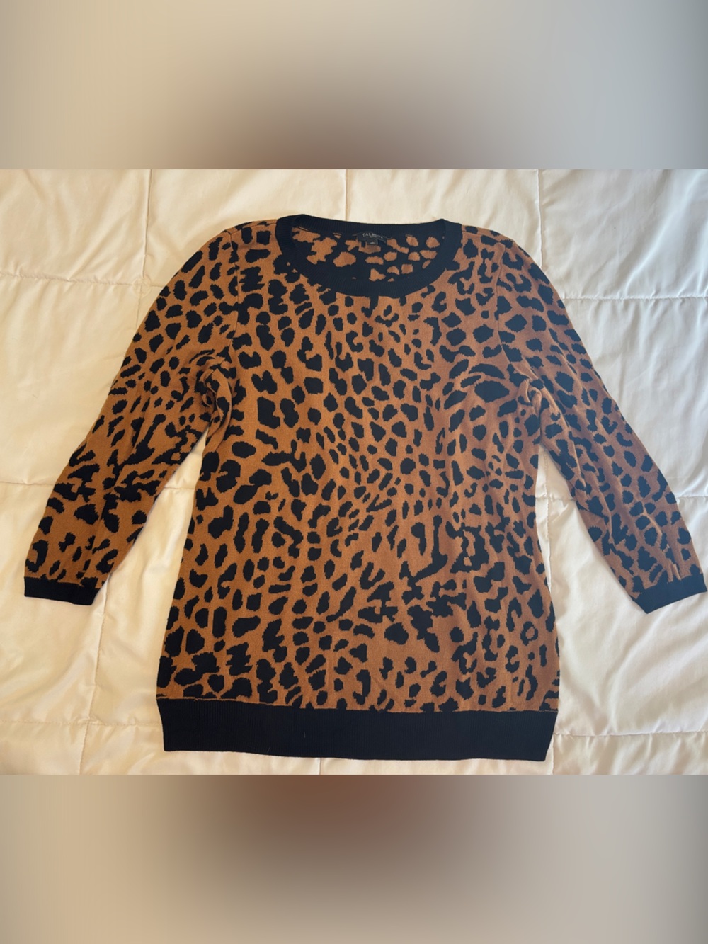 Talbots Leopard-Print Crewneck Sweater in Brown and Black